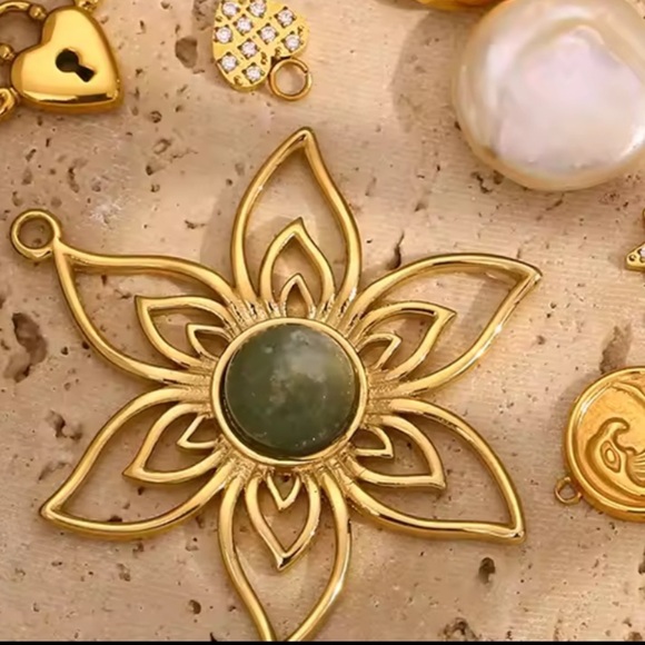 Anthropologie Gold and Green Floral Pendant WATERPROOF - Picture 5 of 10